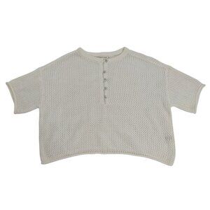 Moon & Madison White Short Sleeve Mesh Knit Button Henley Top Womens M.